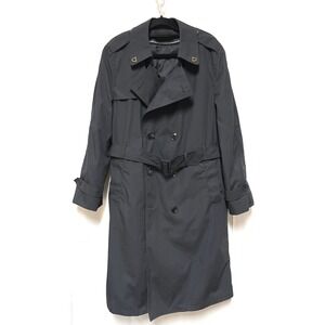 Military-inspired Black Trench Coat Overcoat Raincoat Zip Liner Belted Goth  42R